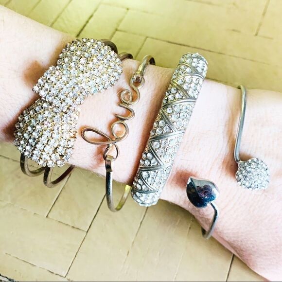 Vintage Jewelry - Vintage Rhinestone Bracelet Bundle Love Bow Heart